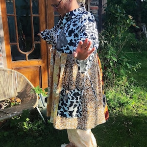 ZOELEN Plus Size Boho Kimono Duster Jurk, Koeienprint en Luipaardprint, Herfst Bloemen Patchwork, XL-3XL