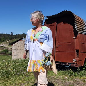 Série romântica de verão! Handgemaakte Patchwork Boho Jurk Pastel One Size Franse Katoen Ruche Festival PeaceofMarlene