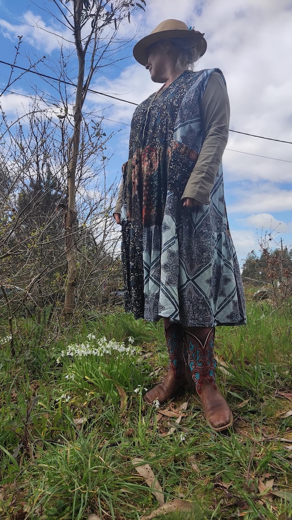 Patchwork Boho Viana - Upcycling Pinafore Dress / Dungarees Dress Women's Unique Oversized Patchwork Boho Viana - Upcycling Pinafore Dress / Dungarees Dress Women's Unique Oversized
