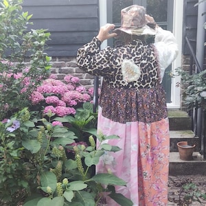 DE BILT — Robe Kimono Duster Grande Taille Faite Main, Imprimé Léopard et Patchwork Floral, Boho Artistique, XXL à 3XL