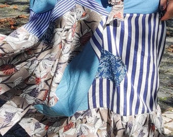Shabby Chic Jeans Patchwork Skirt Lobön! Upcycled Denim Boho Festival Skirt by Marlene