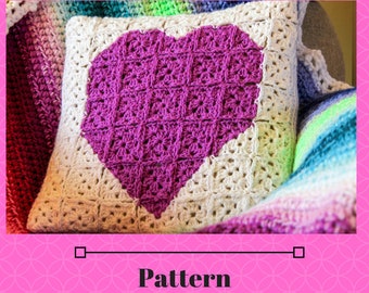 Crochet Patchwork Heart Pillow cover, Granny square heart pillow