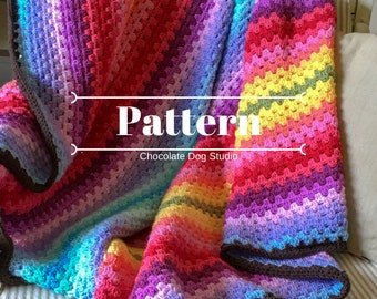 An Easy Granny Stripe Crochet afghan pattern, Ombre Granny Stripe crochet blanket pattern, Bright crochet afghan pattern