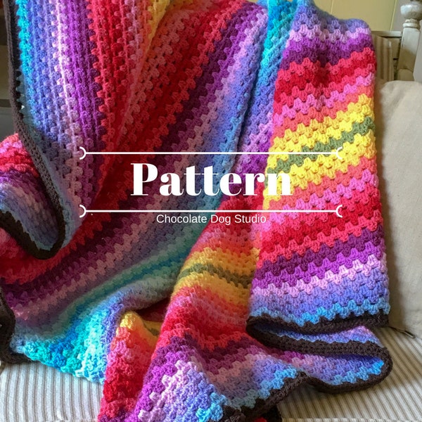 An Easy Granny Stripe Crochet pattern, Colorful Granny Stripe crochet blanket pattern, Bright crochet afghan pattern