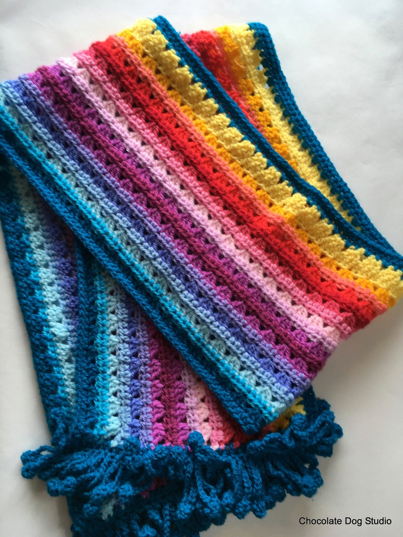 Crochet Rainbow Scarf Pattern PDF Download Granny Stripe - Etsy