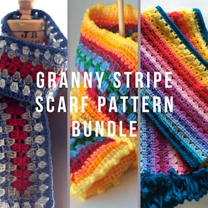 Granny Stripe Scarves 3 Pattern bundle Stripe scarf pattern set image 1
