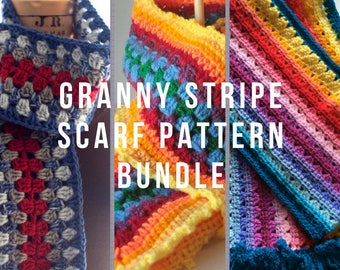 Granny Stripe Scarves 3 Pattern bundle - Stripe scarf pattern set
