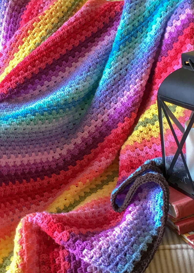 An Easy Granny Stripe Crochet pattern, Colorful Granny Stripe crochet blanket pattern, Bright crochet afghan pattern image 9