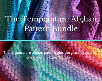 Temperature Afghan pattern bundle, Temperature afghan, Granny stripe crochet blanket pattern