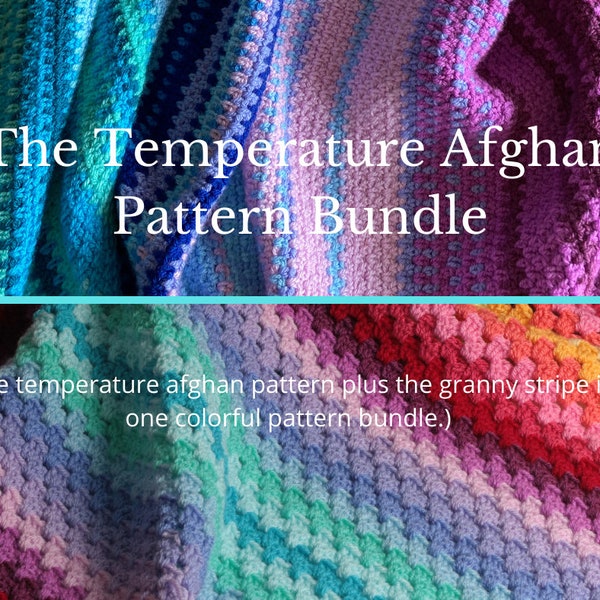 Temperature Afghan pattern bundle, Temperature afghan, Granny stripe crochet blanket pattern