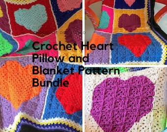 Crochet Heart Pillow and Crochet Blanket Pattern Bundle