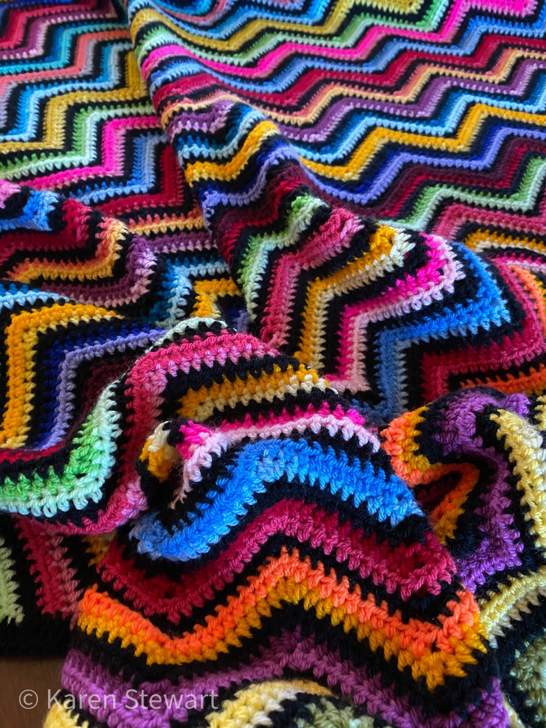 Crochet ripple blanket pattern Basic chevron afghan scrap blanket pattern image 9