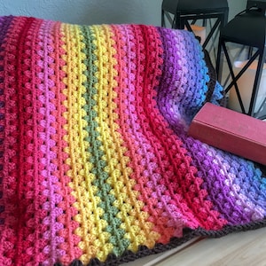 An Easy Granny Stripe Crochet pattern, Colorful Granny Stripe crochet blanket pattern, Bright crochet afghan pattern image 6