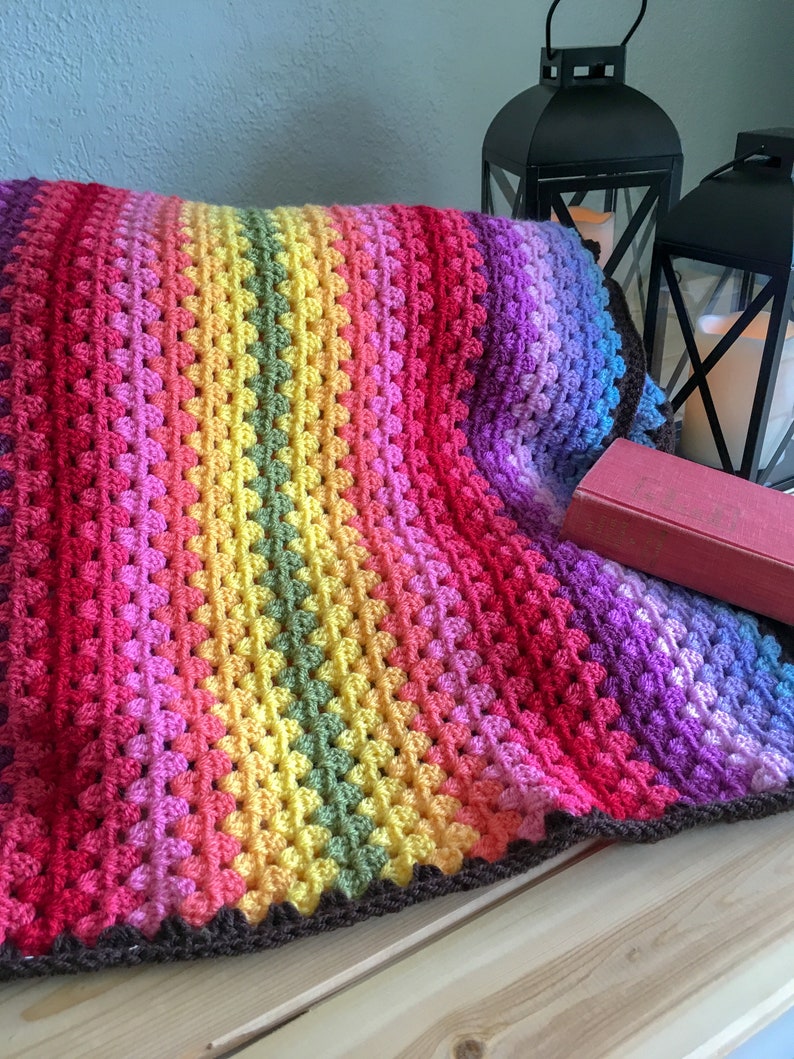 An Easy Granny Stripe Crochet pattern, Colorful Granny Stripe crochet blanket pattern, Bright crochet afghan pattern image 6