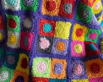 Crochet Pattern, Granny Square Baby Blanket pattern,  Circles in the square baby afghan