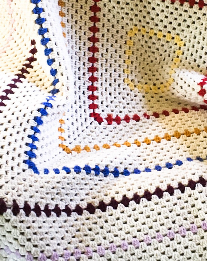 Wool Granny Square Blanket Creamy White Throw Etsy