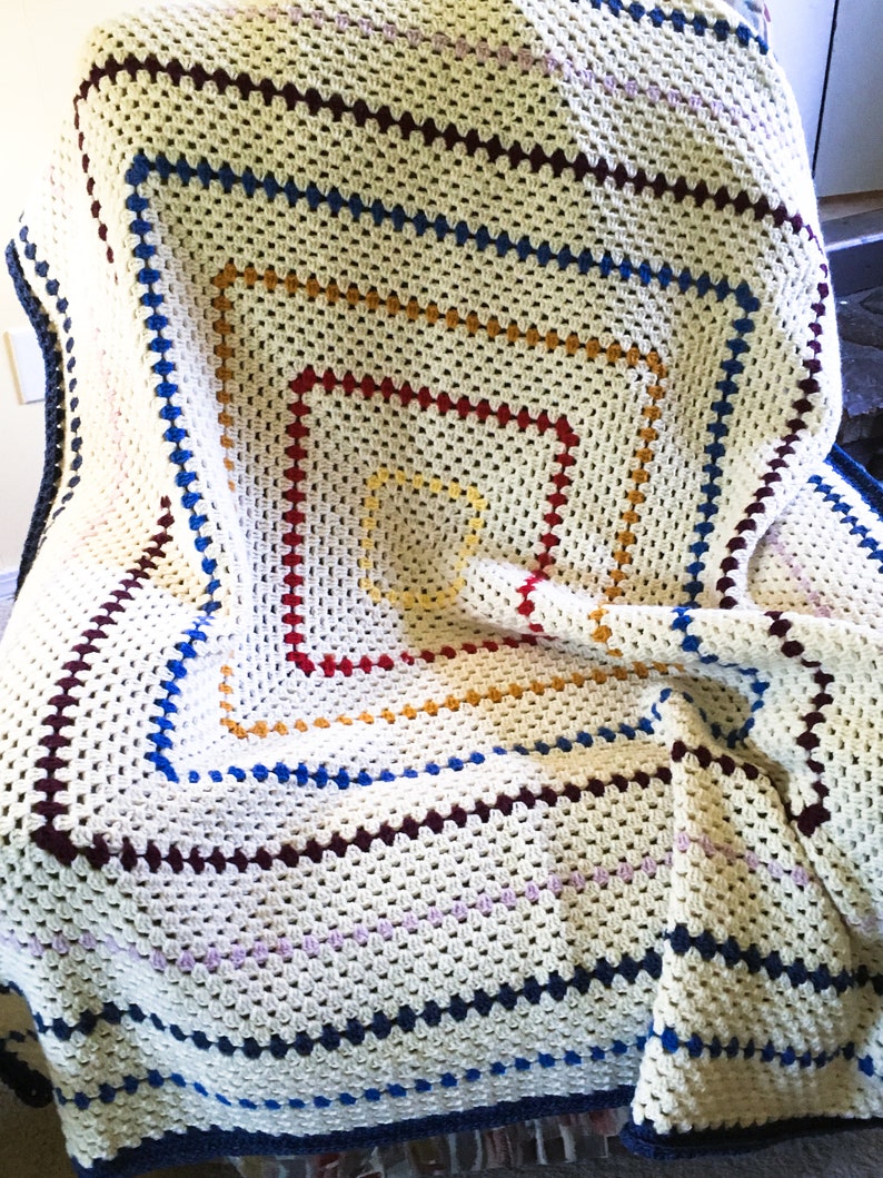 Wool Granny Square Blanket Creamy White Throw Etsy