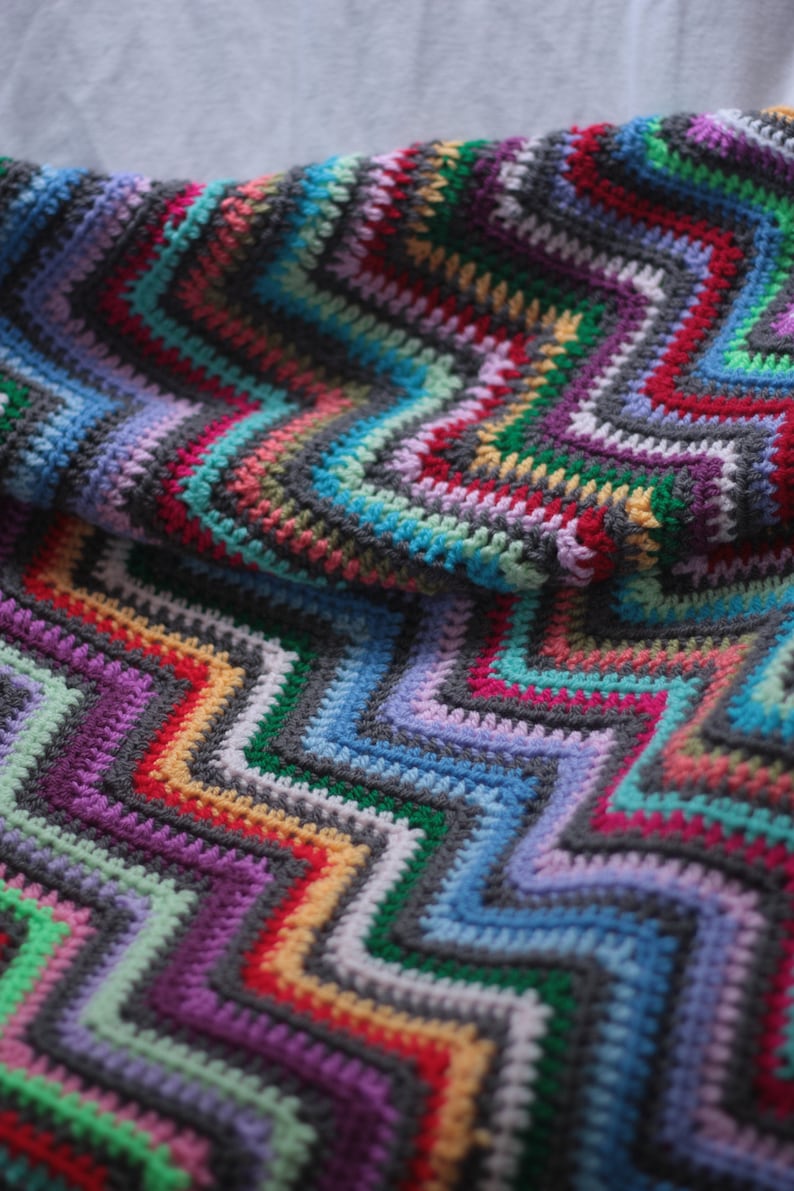 Crochet ripple blanket pattern Basic chevron afghan scrap blanket pattern image 10