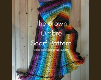 Crochet Scarf pattern, Brown Ombre Stripe Scarf, Rainbow crochet scarf