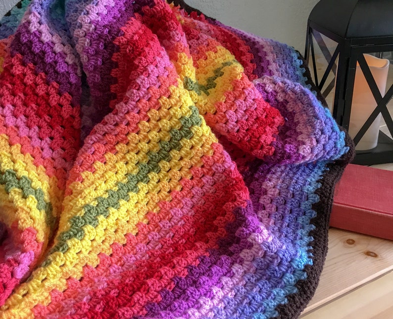 An Easy Granny Stripe Crochet pattern, Colorful Granny Stripe crochet blanket pattern, Bright crochet afghan pattern image 8
