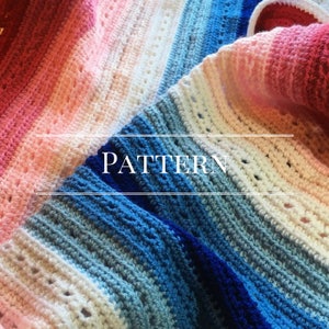 The Eyelet Crochet Baby Blanket Pattern, Easy crochet pattern, red blue