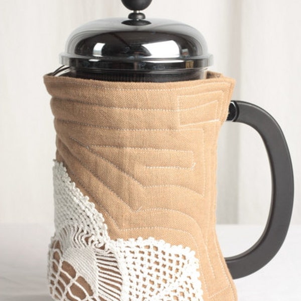 French Press coffee pot cozy, French coffee press cozy,  coffee press cover, Coffee press warmer, Linen and lace