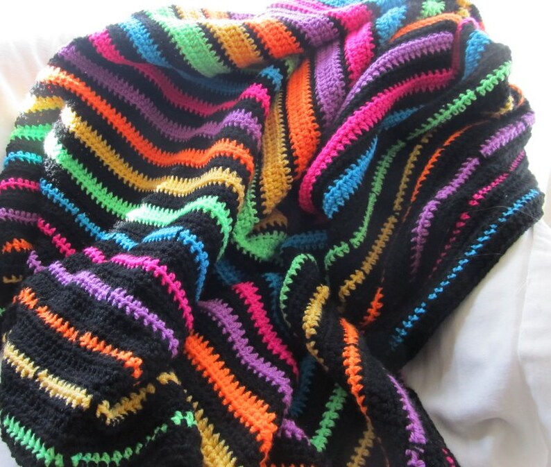 Striped Crochet Blanket Pattern Easy Crochet Afghan Pattern Etsy
