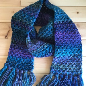 Crochet Scarf Pattern, Blue Monday, Winter Scarf Blue Ombre Neckwarmer ...