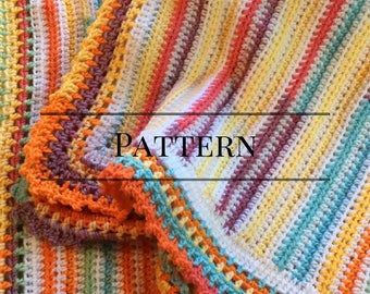 Striped Crochet Baby Blanket Pattern, Easy pdf crochet baby afghan pattern, Beachy Baby Blanket