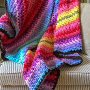 An Easy Granny Stripe Crochet pattern, Colorful Granny Stripe crochet blanket pattern, Bright crochet afghan pattern image 3