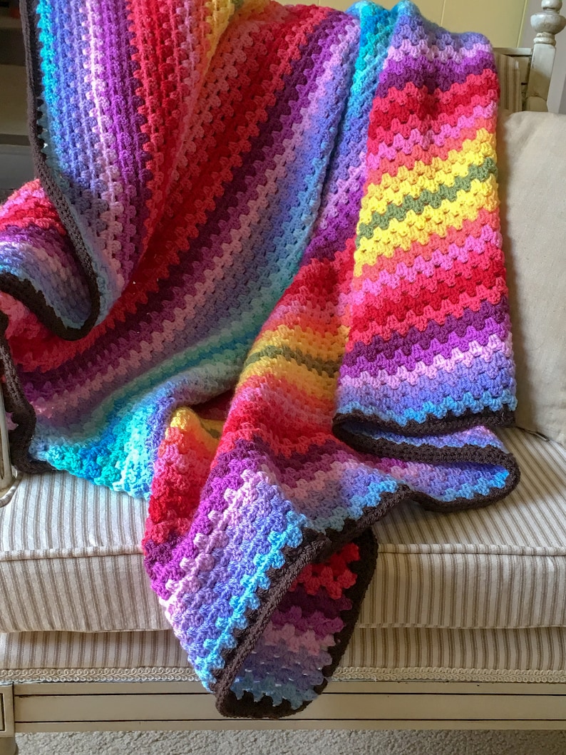 An Easy Granny Stripe Crochet pattern, Colorful Granny Stripe crochet blanket pattern, Bright crochet afghan pattern image 3