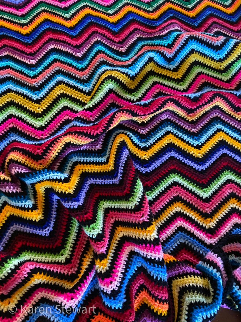 Crochet ripple blanket pattern Basic chevron afghan scrap blanket pattern image 8