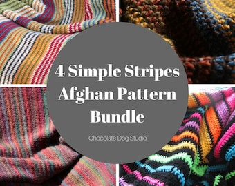 Beginner Crochet Blanket pattern bundle- 4 simple stripes afghan patterns