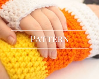 Fingerless gloves, Crochet pattern Candy Corn Fingerless gloves, Halloween