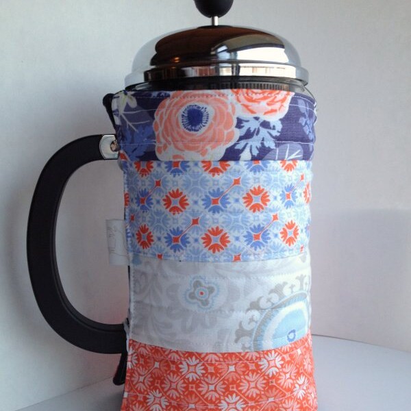 Coffee press cozy, French press cozy, Bodum cozy, cafetiere cozy, orange blue