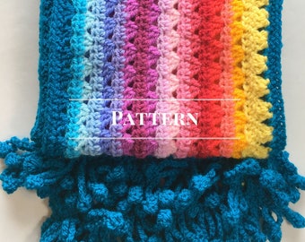 Crochet rainbow scarf pattern, PDF download, Granny Stripe scarf, Denver scarf Pattern