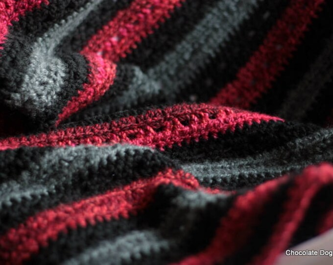 Crochet Blanket, Red Black Grey, Washable Warm Striped Afghan Etsy