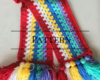 Granny Stripe Tassel Scarf Pattern, Crochet scarf, Easy scarf pattern