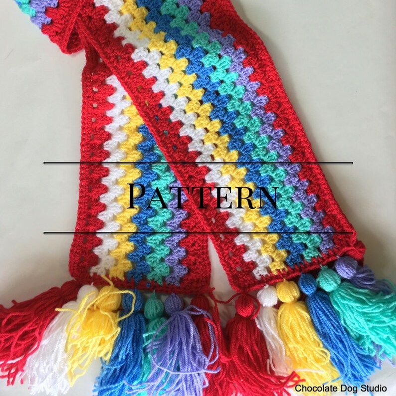 Granny Stripe Tassel Scarf Pattern Crochet Scarf Easy Scarf Etsy