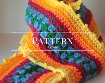 winter scarf pattern, Crochet Granny Square Stripe, Sunshine Scarf