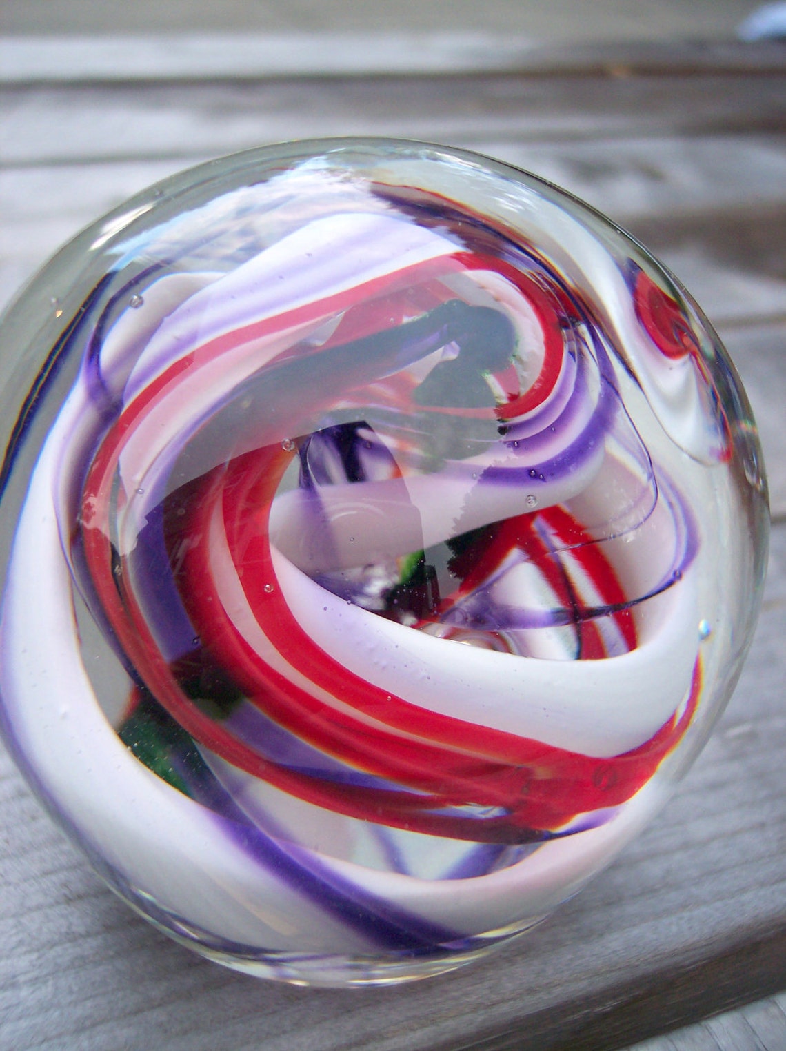 Hand Blown Art Glass Paperweight in Red Purple Green and Etsy
