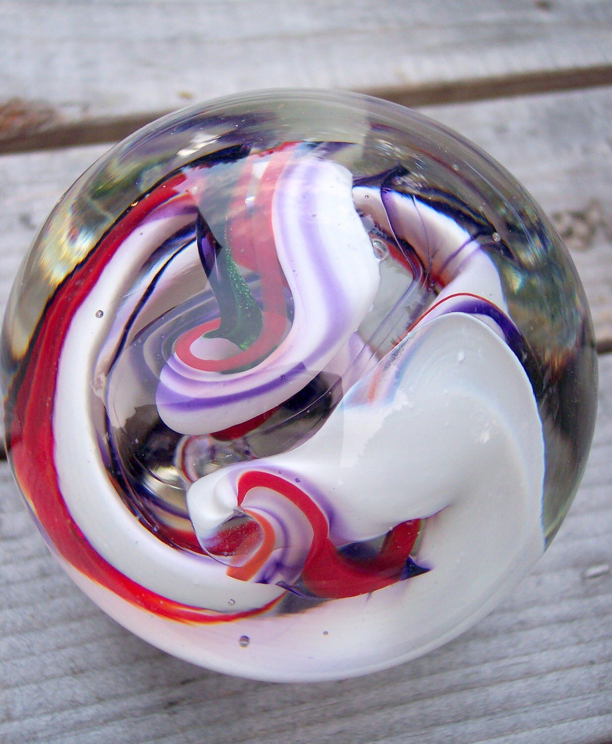 Hand Blown Art Glass Paperweight in Red Purple Green and Etsy