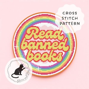 Patrón de punto de cruz arcoíris de Libros Prohibidos (PDF descargable al instante)