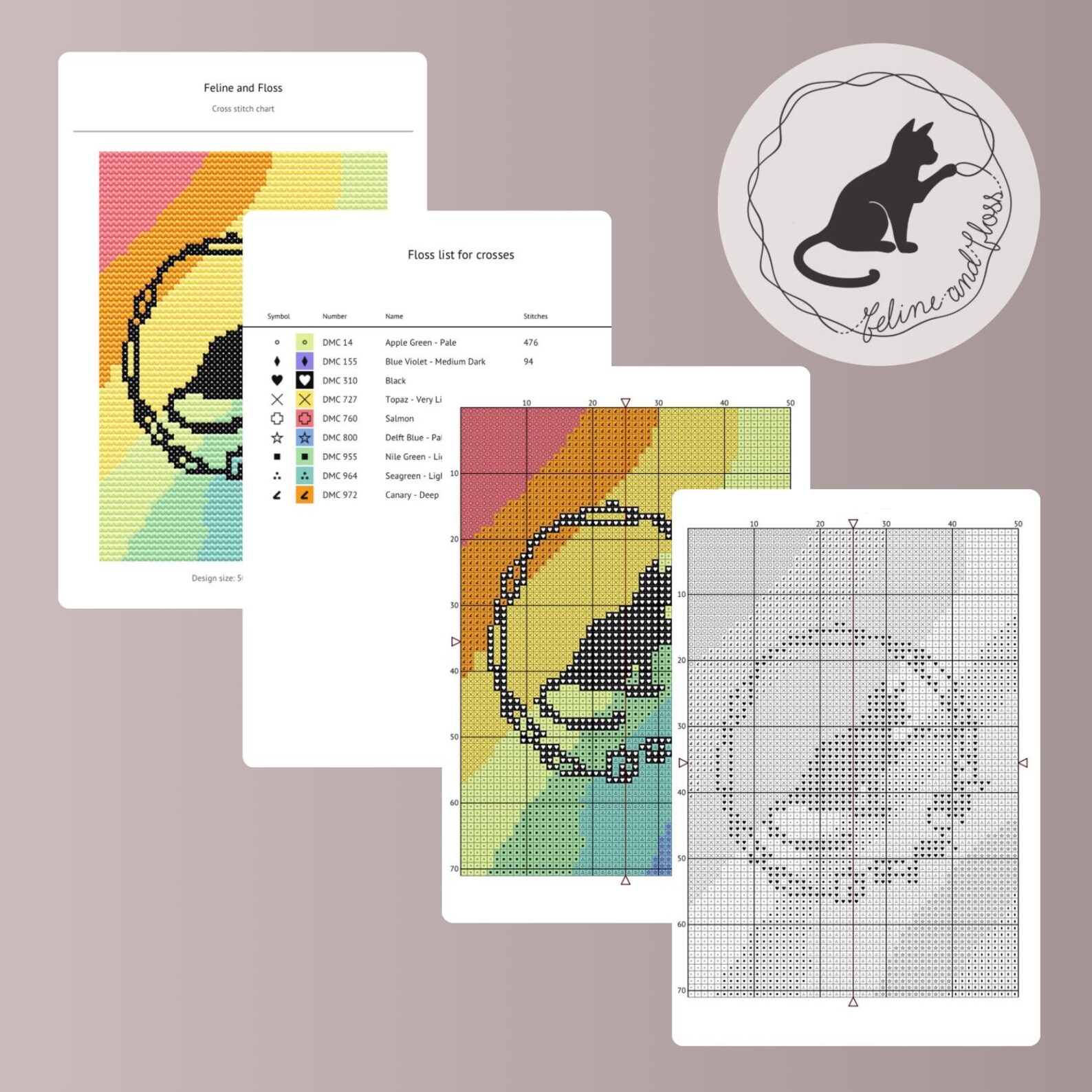 Koi Carp Fish Repeating Pattern Pastel Rainbow Cross Stitch Pattern ...