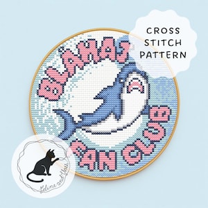 Modèle de point de croix fan club de requins bleus (PDF téléchargeable instantanément) Trans Pride Blue Shark