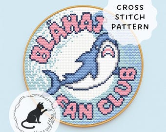 Blåhaj Shark Fan Club Kreuzstichmuster (sofort herunterladbares PDF) Trans Pride Blauhai