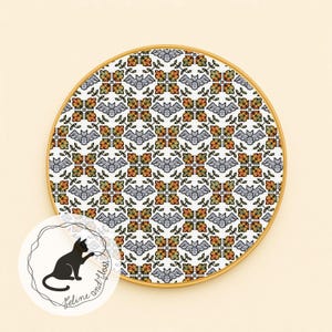 Autumn Bats Cross Stitch Pattern With Blackwork Backstitch, Halloween (instantly downloadable PDF)