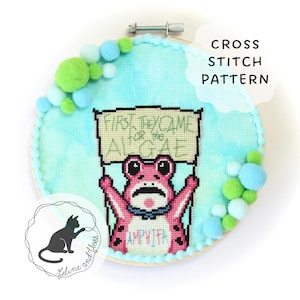Amphifa Cross Stitch Pattern (instantly downloadable PDF), First They Came For The Algae Cross Stitch Pattern