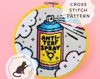 Patrón de punto de cruz con spray anti-TERF (PDF descargable al instante) Orgullo trans LGBTQ