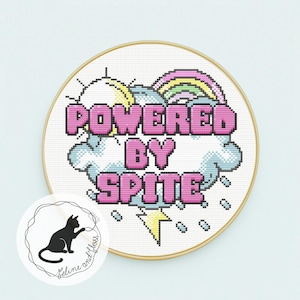 Powered By Spite クロスステッチパターン、Neurodivergence、PDA（すぐにダウンロード可能な PDF パターン）